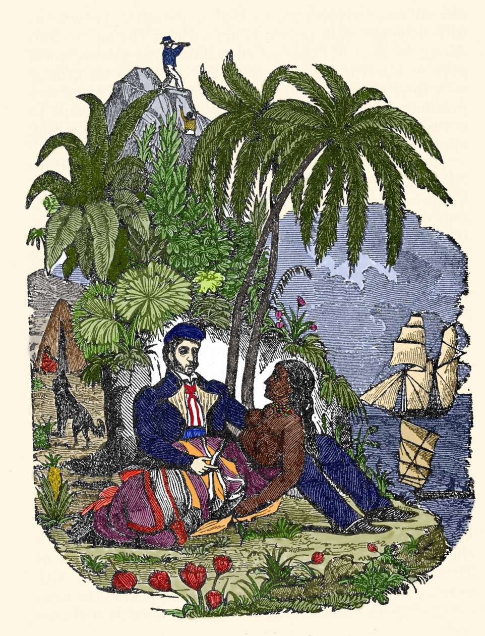 La vida de los piratas en la isla de Madagascar. Grabado de “El libro del pirata” 1837. de American School