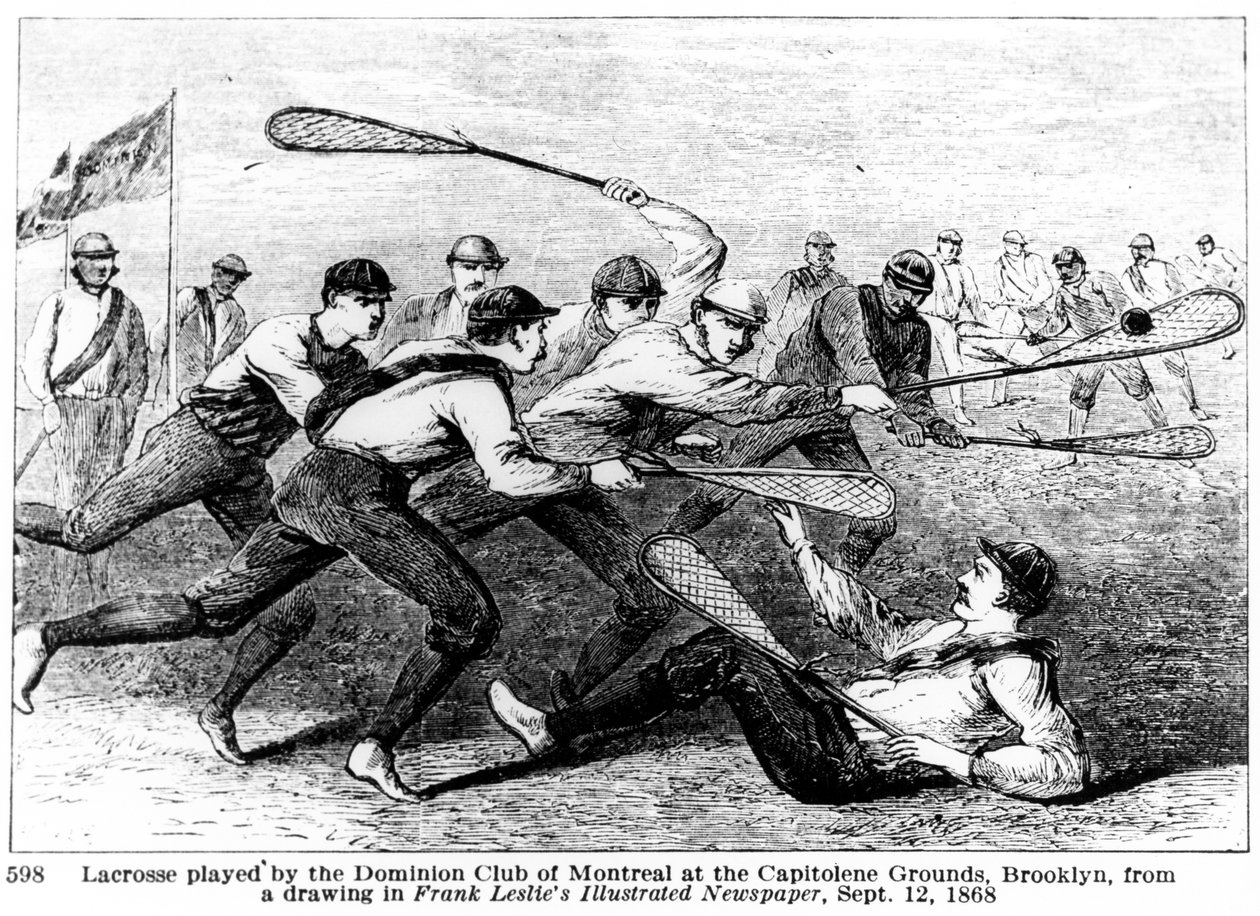 Lacrosse jugado por el Club Dominion de Montreal en los Campos Capitoline, Brooklyn, de un dibujo en el Periódico Ilustrado de Frank Leslie de American School