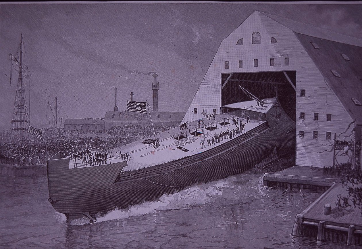 Lanzamiento del USS Maine, ocho años antes de que fuera hundido de American School