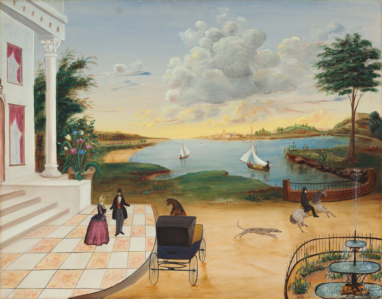 Saliendo de la casa solariega, c.1850-55 de American School