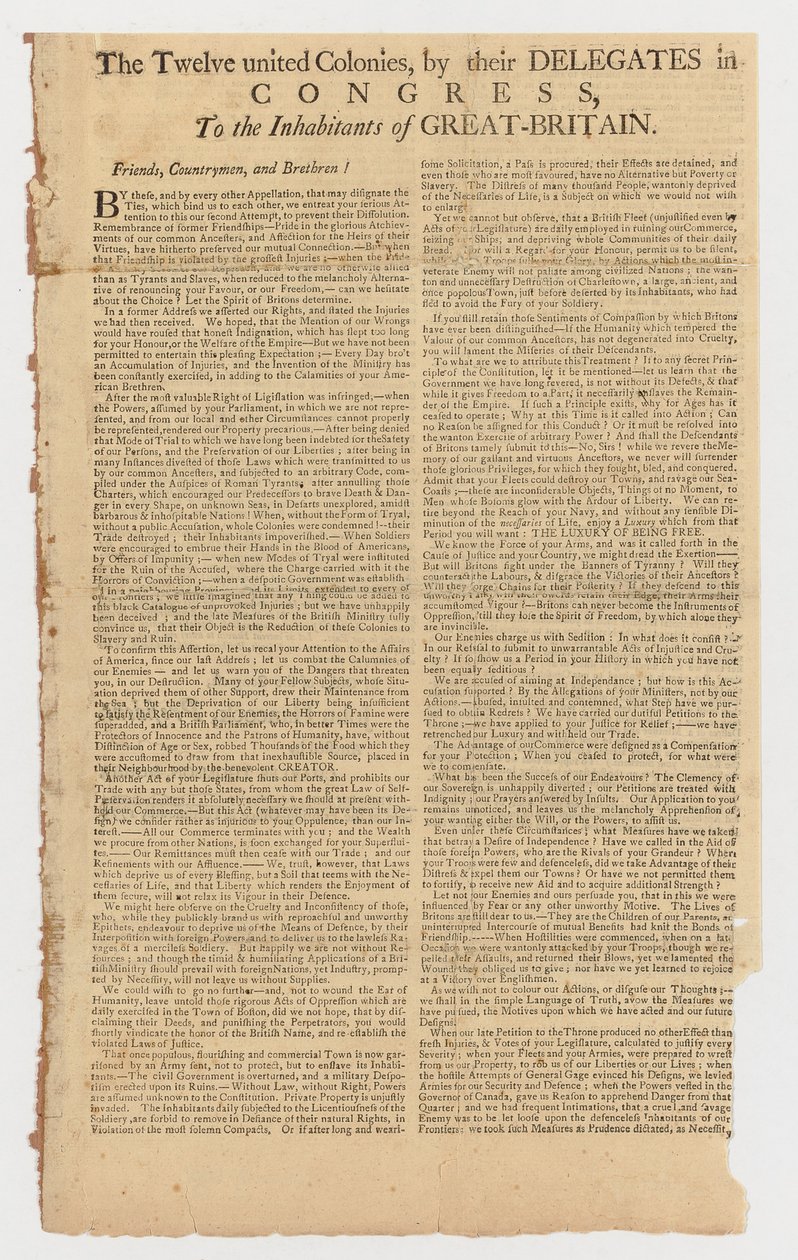 Carta de las Doce Colonias Unidas a los Habitantes de Gran Bretaña de American School