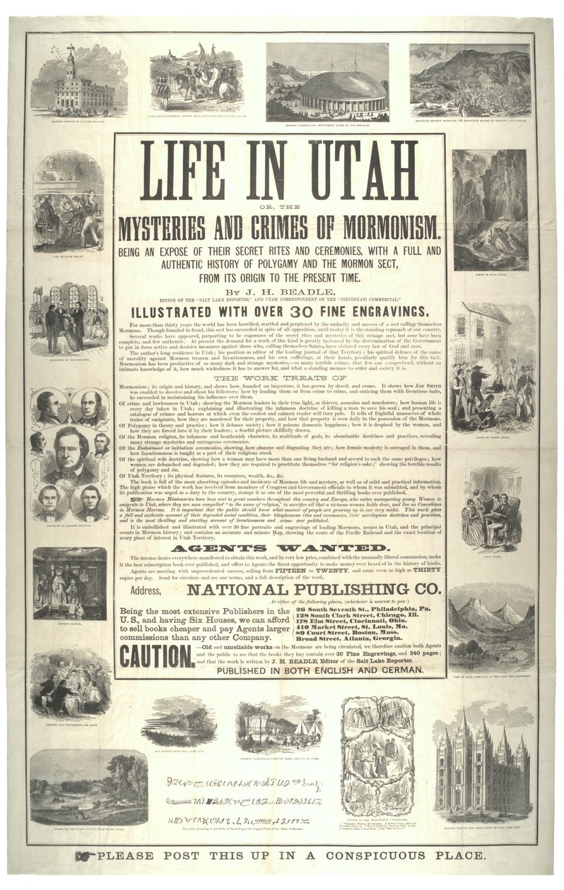 Vida en Utah o los misterios y crímenes del mormonismo; siendo una exposición de sus ritos y ceremonias secretas, c.1870 de American School