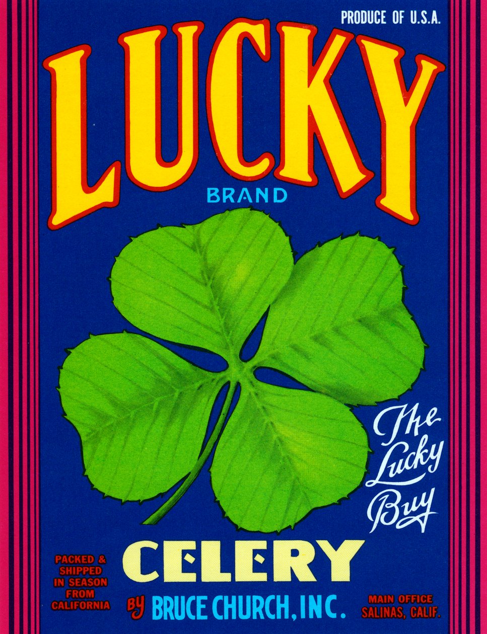 Etiqueta de caja de frutas Lucky Brand Celery, c.1920 de American School