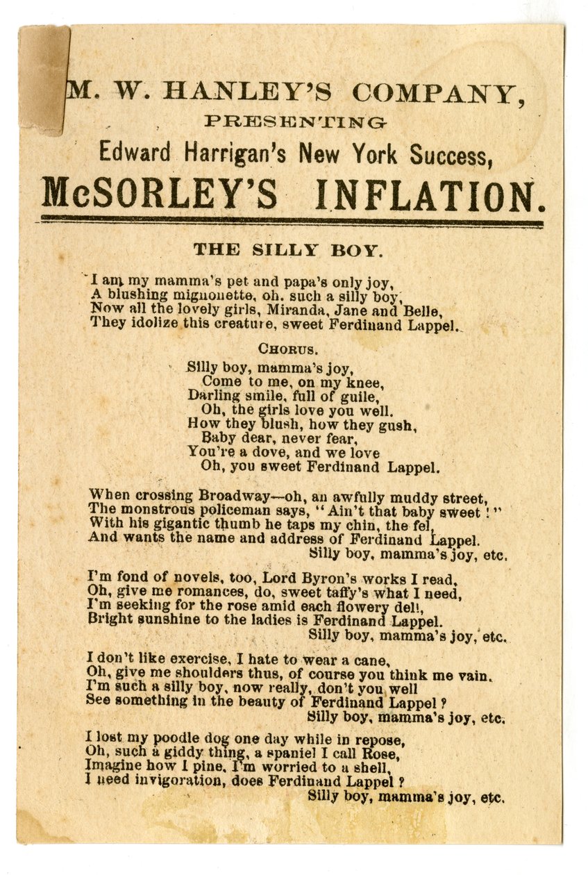 Col. M.W. Hanleys presentando el último éxito de Edward Harrigan en N.Y., McSorleys Inflation, c.1882 de American School
