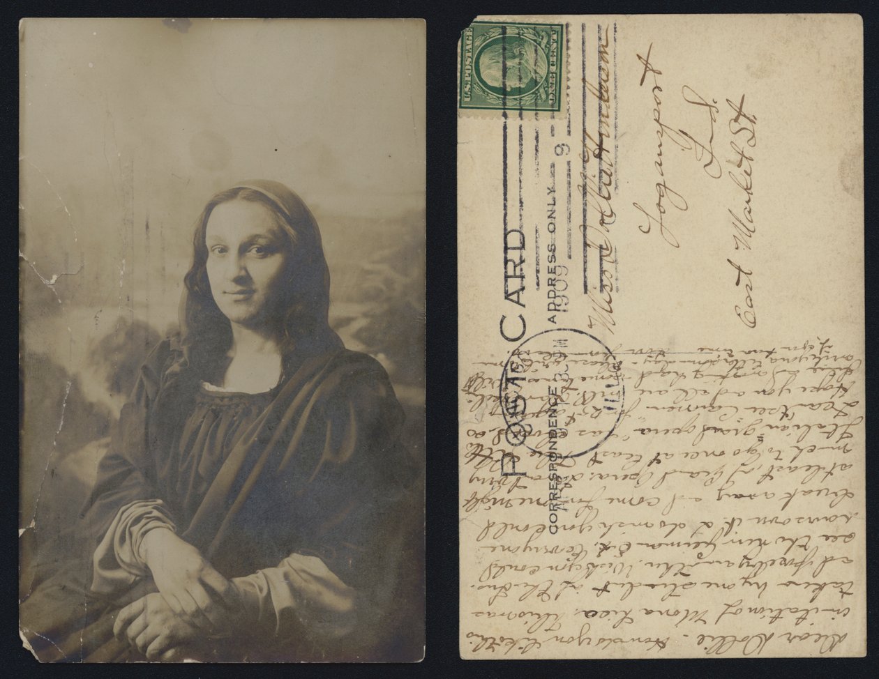 Postal masculina de la Mona Lisa enviada en EE.UU. de American School