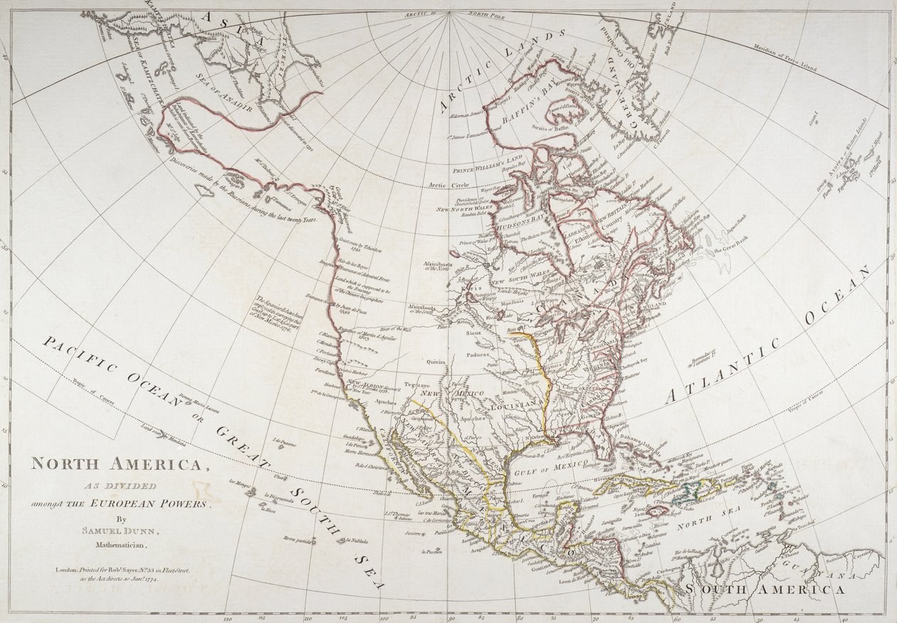 Mapa que muestra América del Norte dividida por las Potencias Europeas, 1774 de American School