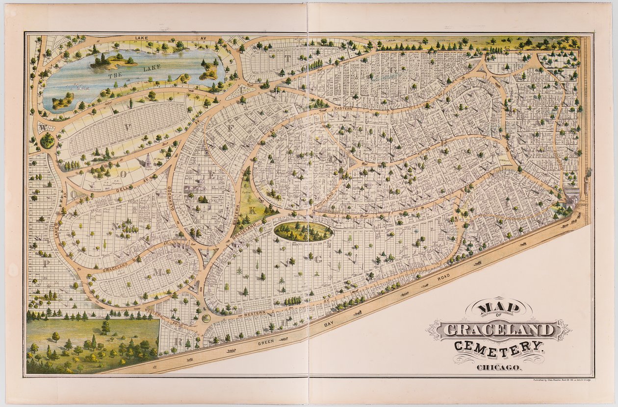 Mapa del Cementerio de Graceland, c.1875 de American School