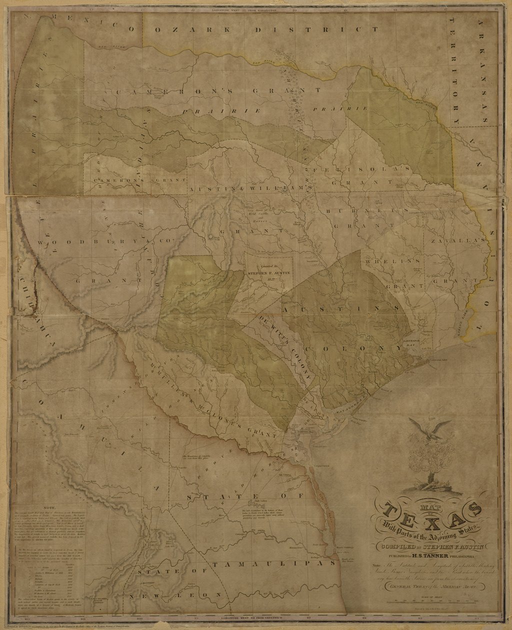 Mapa de Texas con partes de los estados adyacentes de American School
