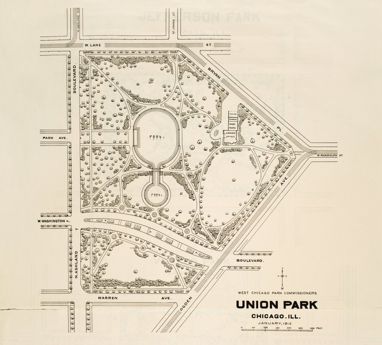 Mapa del Parque Union, Chicago, Illinois de American School