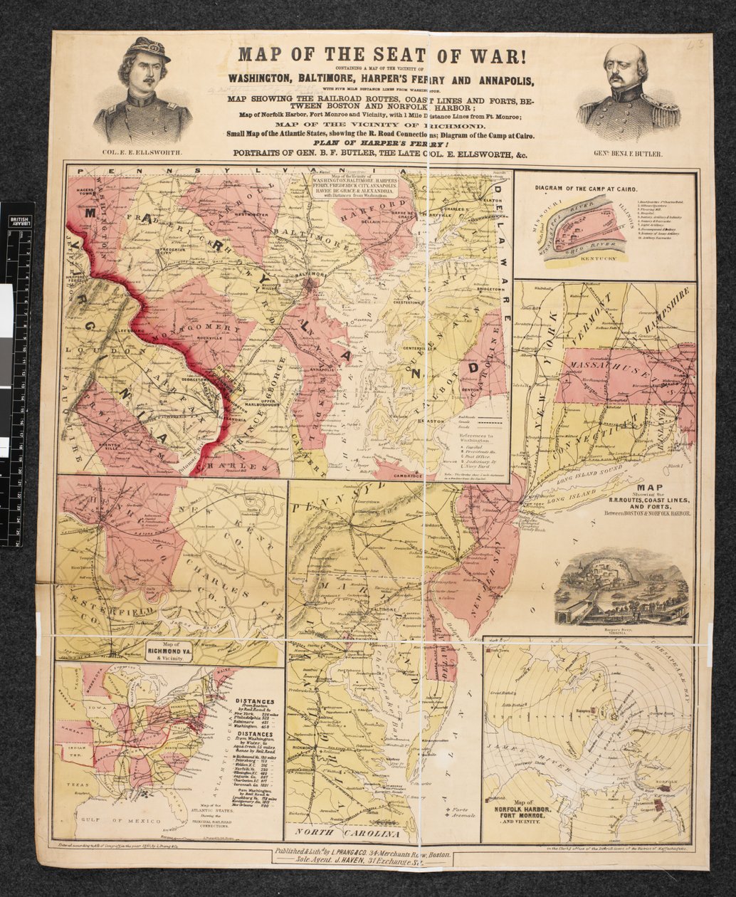 Mapa del Asiento de la Guerra. Contiene un mapa de las cercanías de Washington, Baltimore, Harper