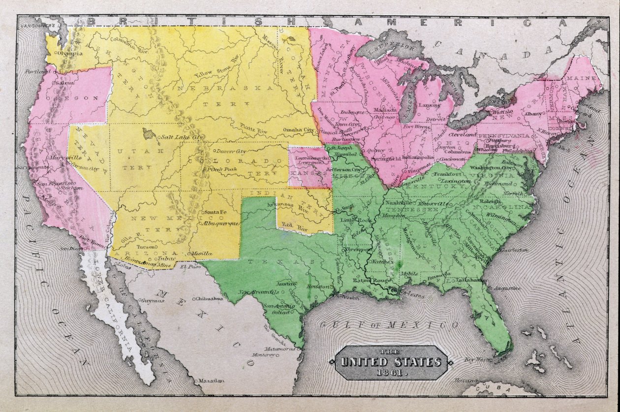 Mapa de los Estados Unidos en 1861, de 