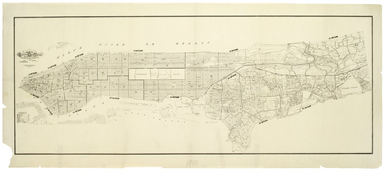 Mapa de la ciudad de Nueva York, realizado bajo la dirección de los Comisionados del Departamento Metropolitano de Bomberos, mostrando la ubicación de los edificios en posesión y uso del Departamento Metropolitano de Bomberos y del Departamento Metropolita de American School