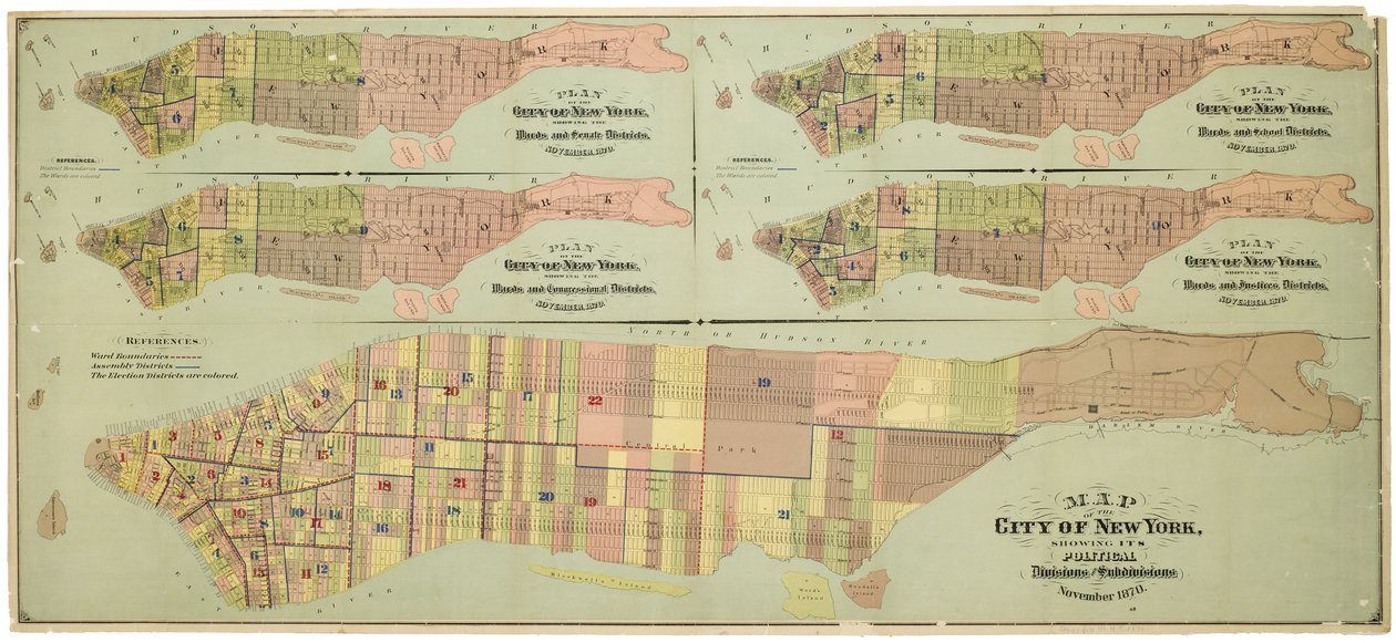 Mapa de la ciudad de Nueva York, mostrando sus divisiones políticas y subdivisiones de American School
