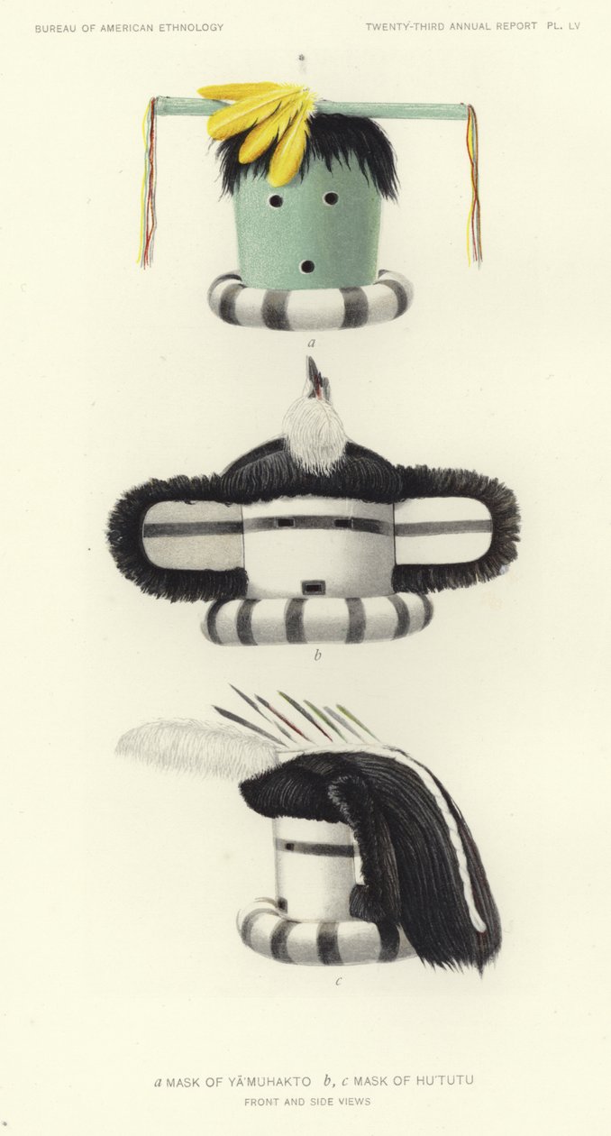 Máscara de Yamuhakto y máscara de Hututu (litografía en color) de American School