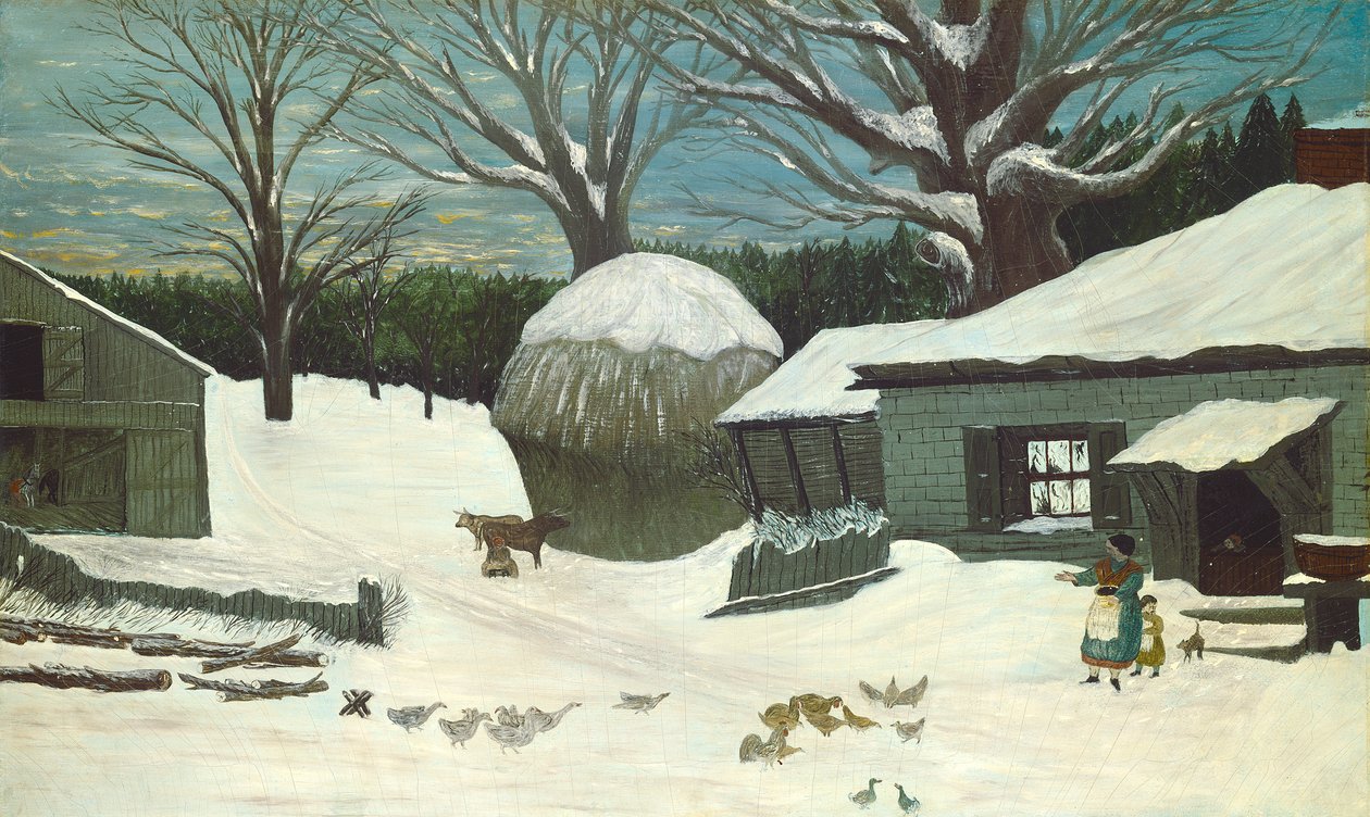 Granja de Nueva Inglaterra en invierno, c.1850 de American School
