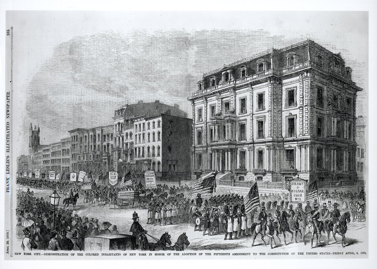 Ciudad de Nueva York: Manifestación de los habitantes de color de Nueva York en honor a la adopción de la Decimoquinta Enmienda a la Constitución de los Estados Unidos, 8 de abril de 1870, de 