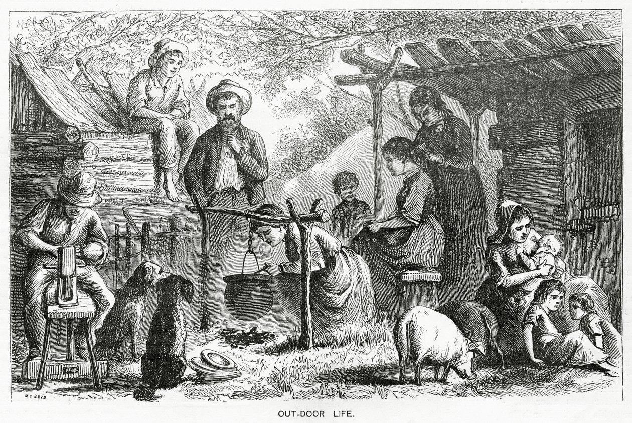 Vida al Aire Libre, ilustración para una historia destacada, Una Comunidad de Marginados, de Appletons Journal, 23 de marzo de 1872 de American School