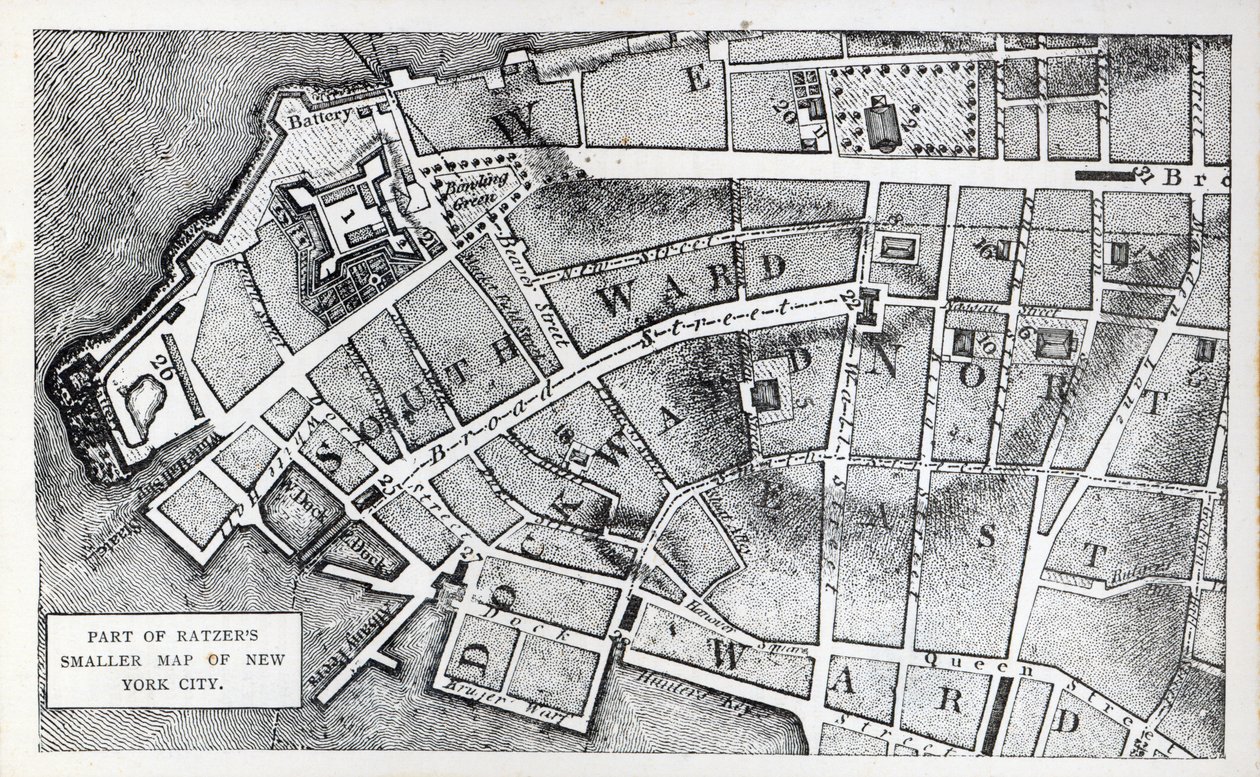 Parte del mapa más pequeño de Bernard Ratzer de la ciudad de Nueva York de American School