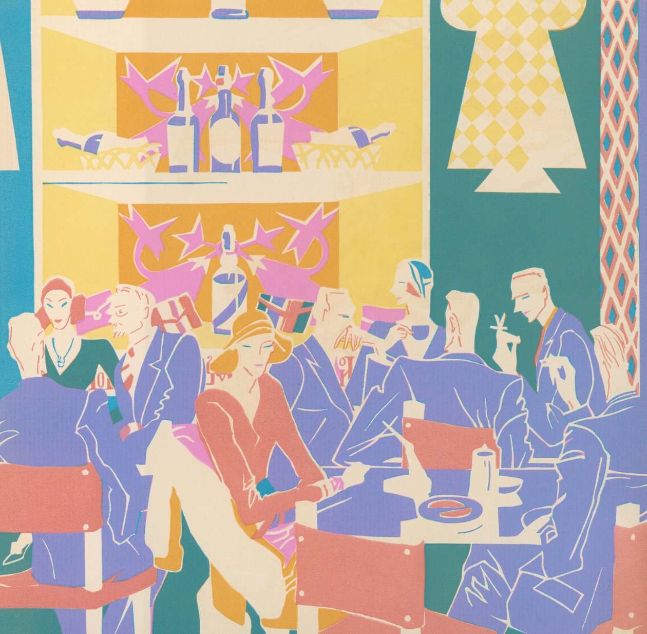 Clientes en mesas en un club de jazz Art Deco de American School