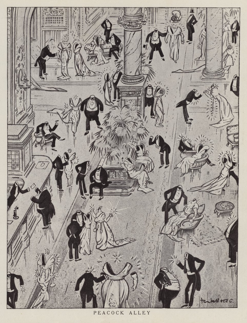 Peacock Alley, caricatura que se burla de la moda ostentosa de la época (litografía) de American School