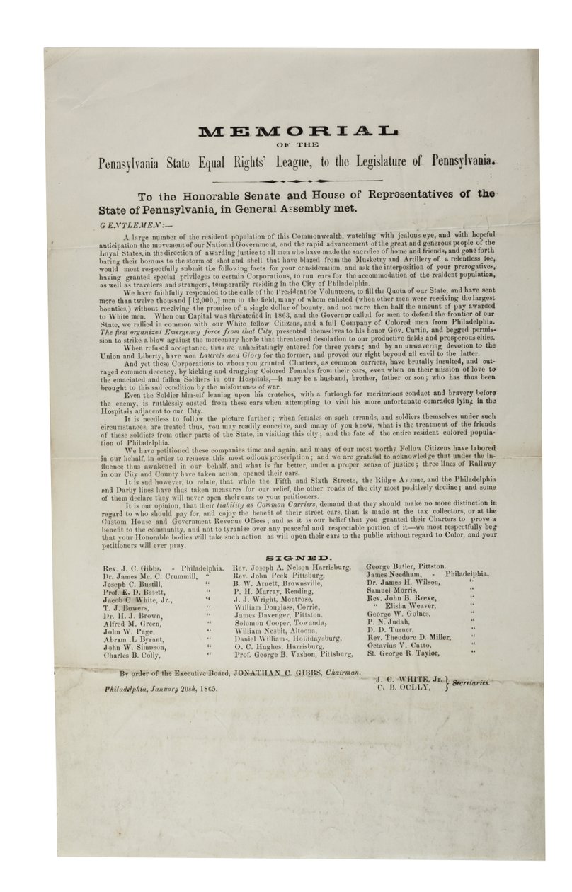 Liga Estatal de Derechos Iguales de Pensilvania, Memorial de la Liga Estatal de Derechos Iguales de Pensilvania, a la Legislatura de Pensilvania, 20 de enero 1865 de American School