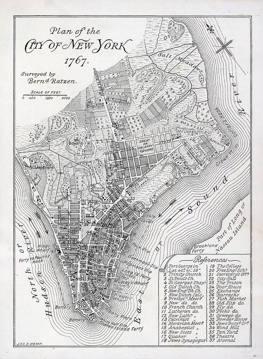 Plano de la ciudad de Nueva York en 1767 de American School