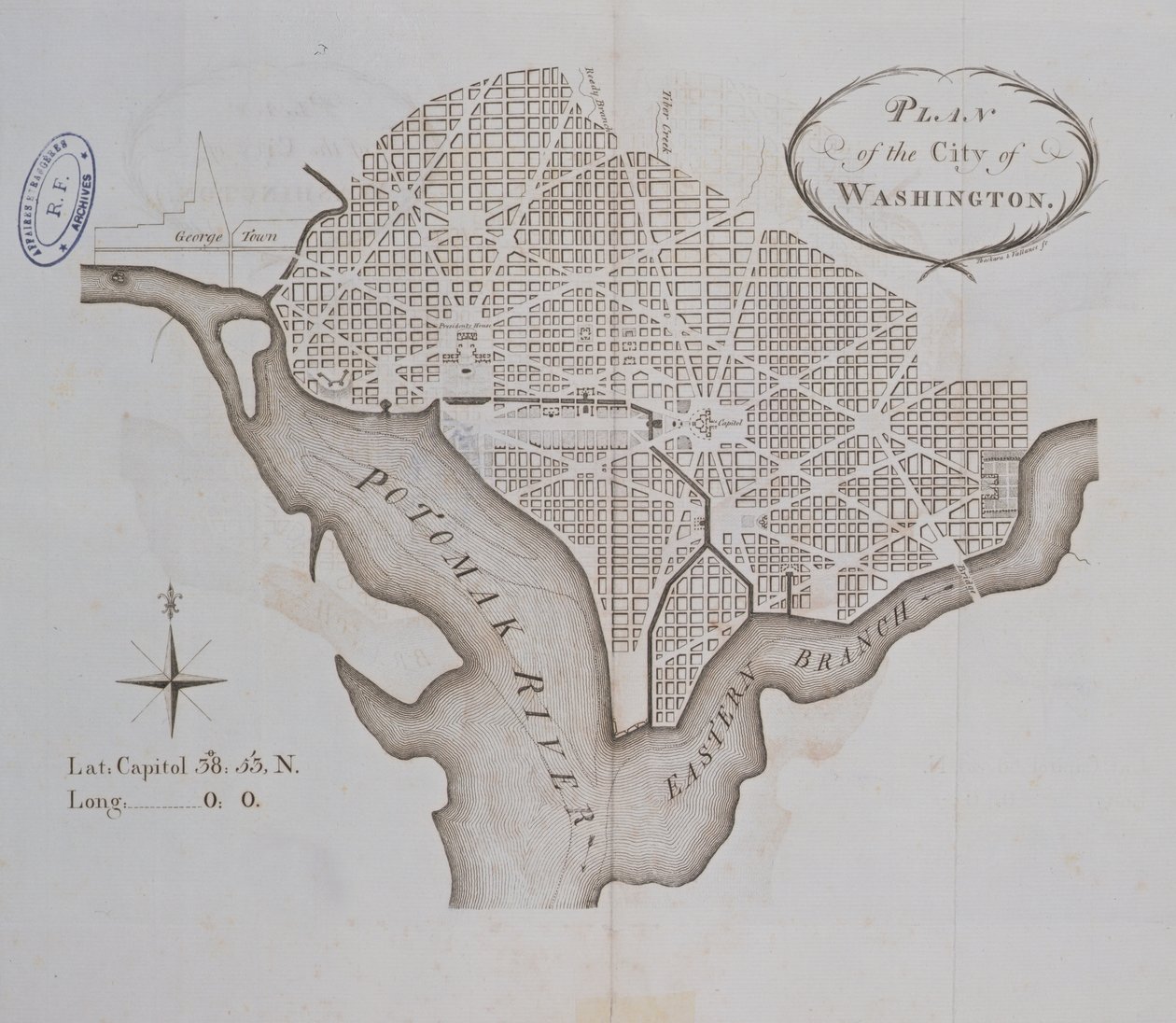 Plano de la ciudad de Washington tal como fue trazado originalmente en 1793 de American School