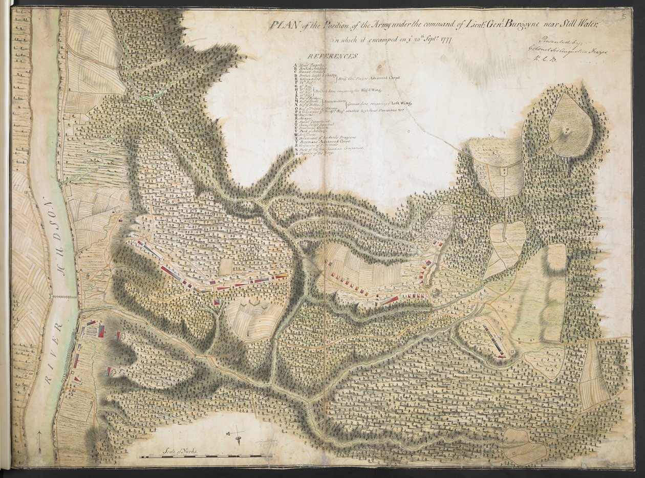 Plano de la posición del ejército al mando del teniente general Burgoyne cerca de Still Water, en la que acampó el 20 de septiembre de 1777 de American School