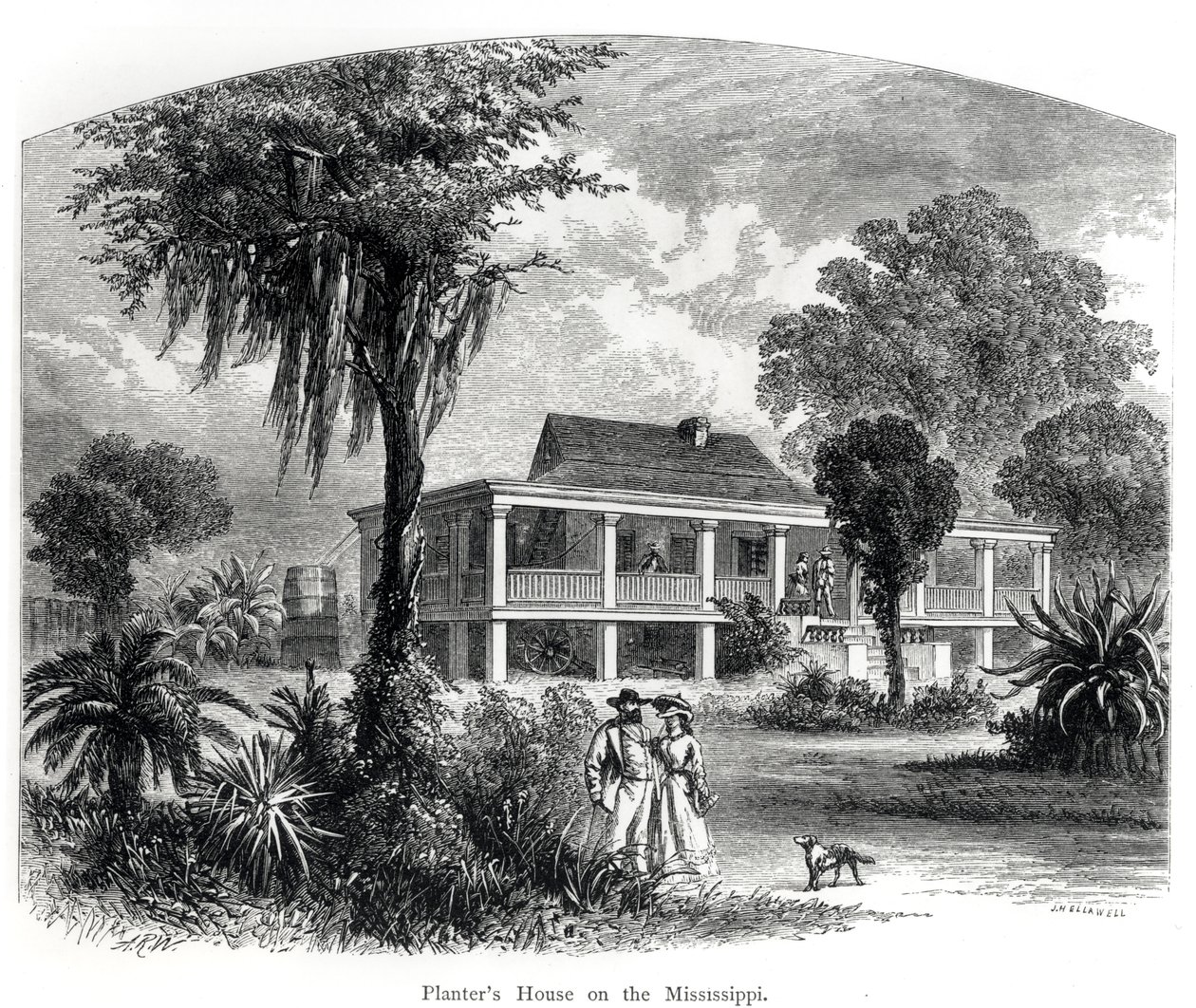 Casa del plantador en el Mississippi, grabado por J.H. Ellawell de American School