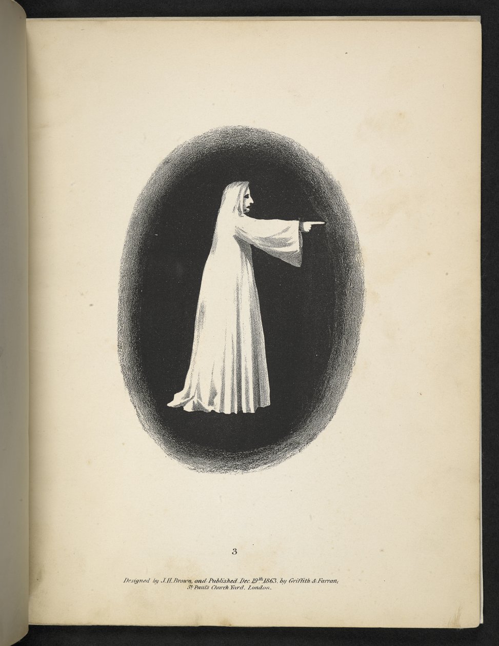 Lámina 3. Un fantasma de blanco.  espectropia; o Sorprendentes ilusiones espectrales que muestran fantasmas por todas partes, y de cualquier color, etc. ser. 1.  J H. Marrón  1864 de American School