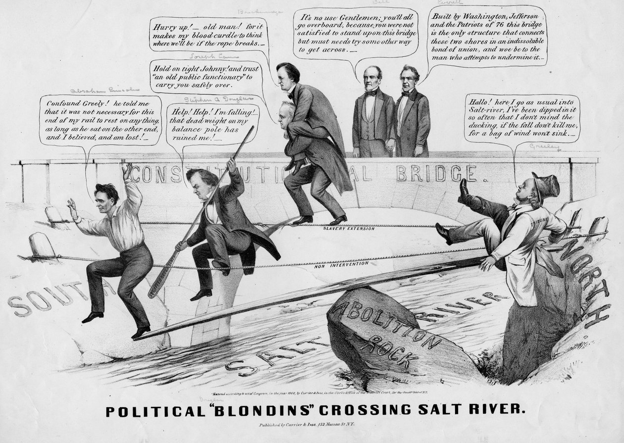 Blondins políticos cruzando el río Salado de American School