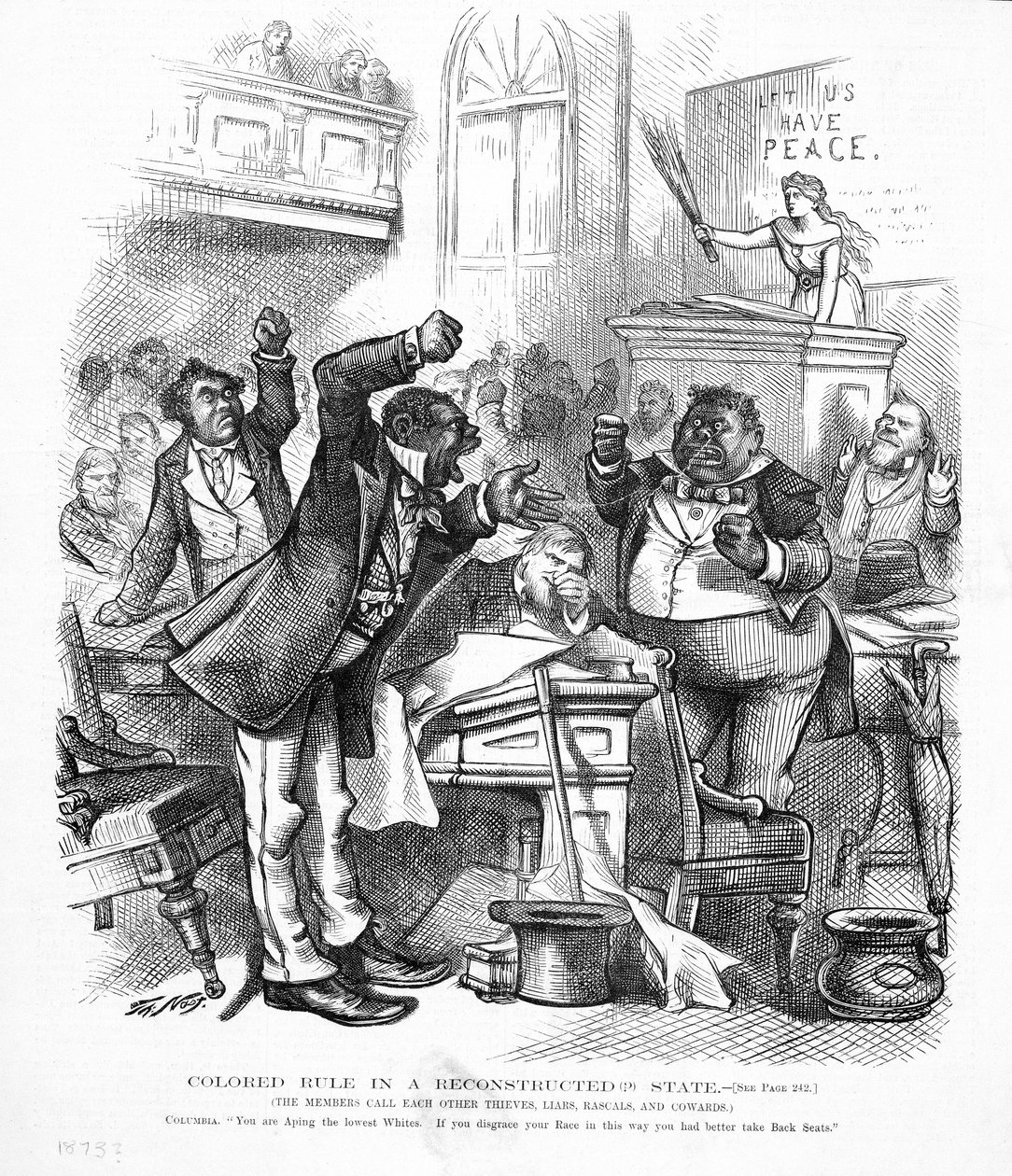 Caricatura política que representa a afroamericanos como políticos de American School