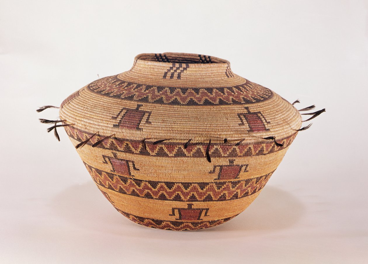 Cesta de almacenamiento con plumas Pomo, de California de American School