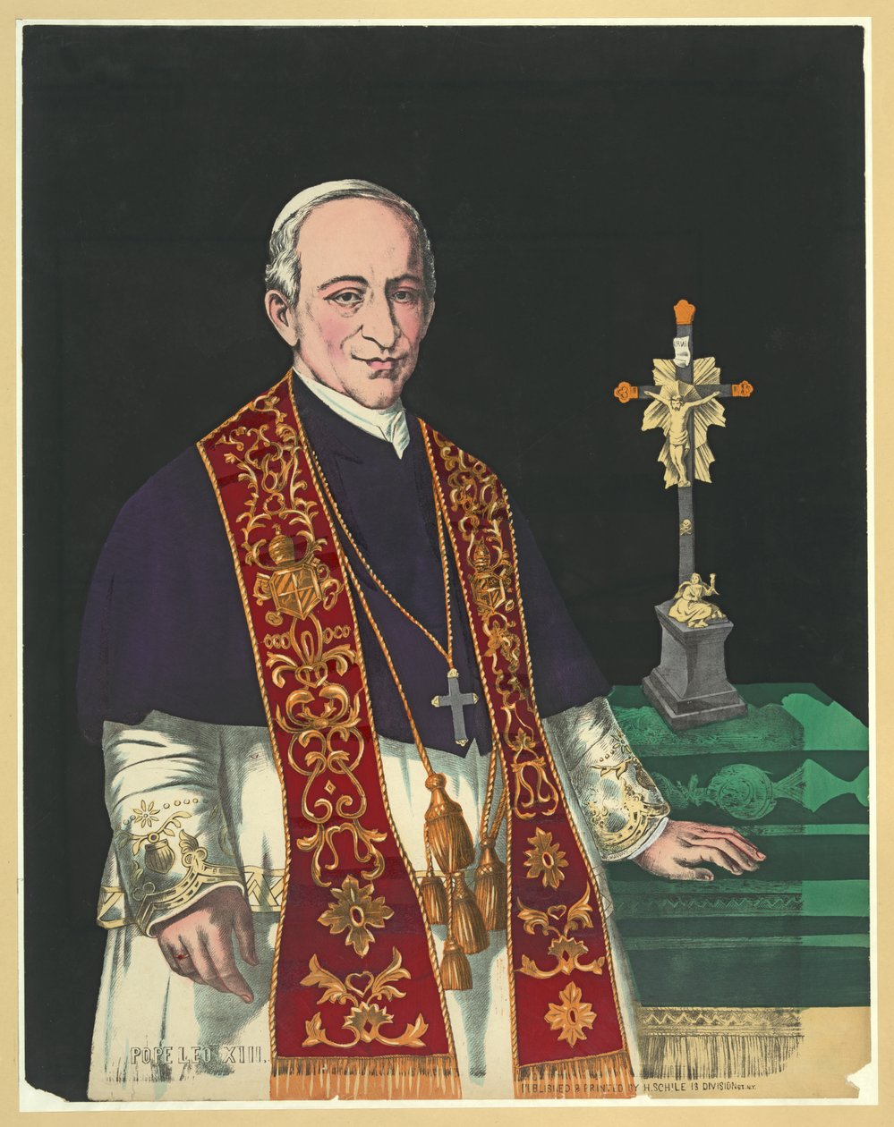 Papa León XIII, pub. 1878 (litografía en color) de American School