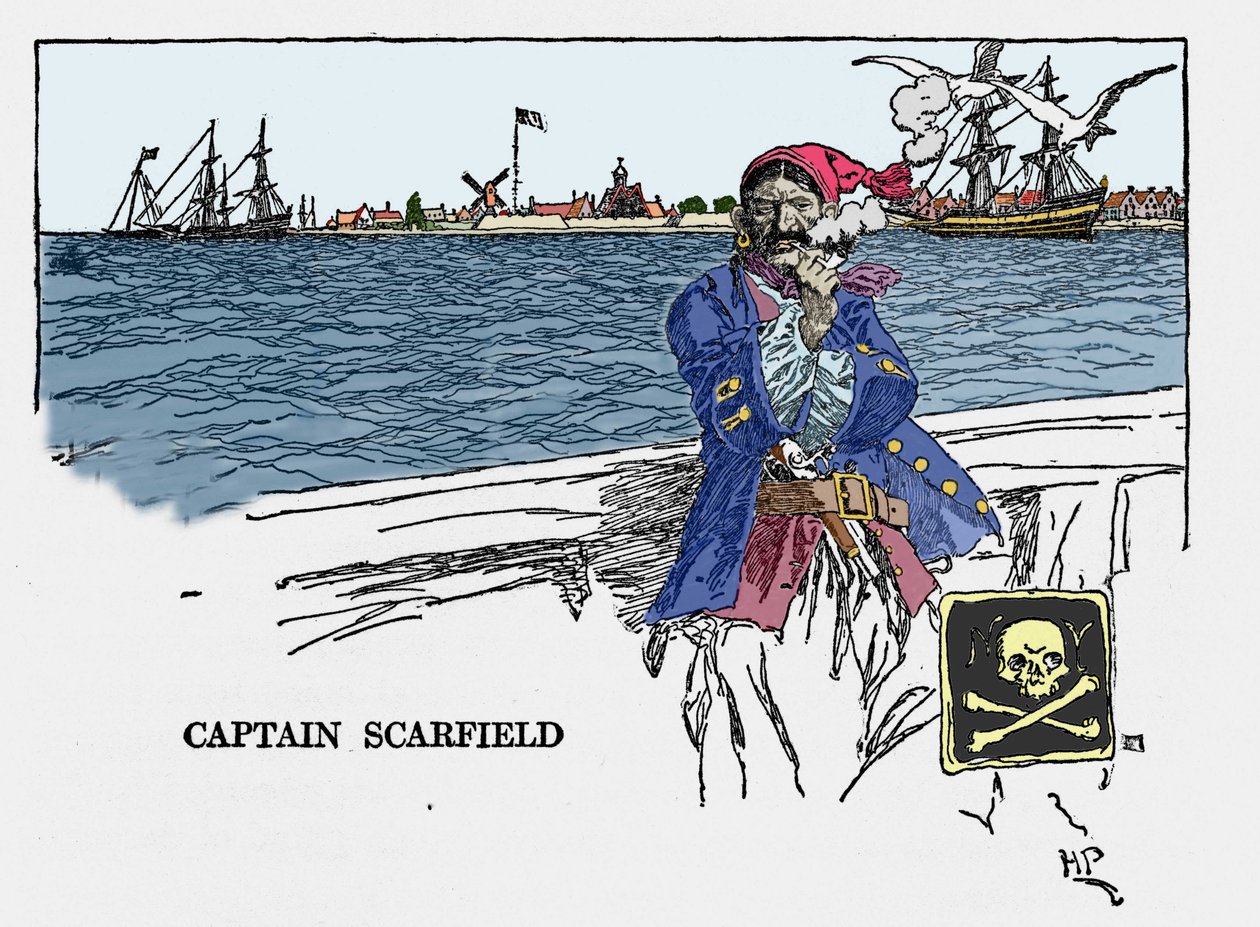 Retrato del Capitán Scarfield: "Libro de piratas, bucaneros y cimarrones del Mar Caribe" de Howard Pyle (1853 - 1911), ilustrador estadounidense. 1887. de American School
