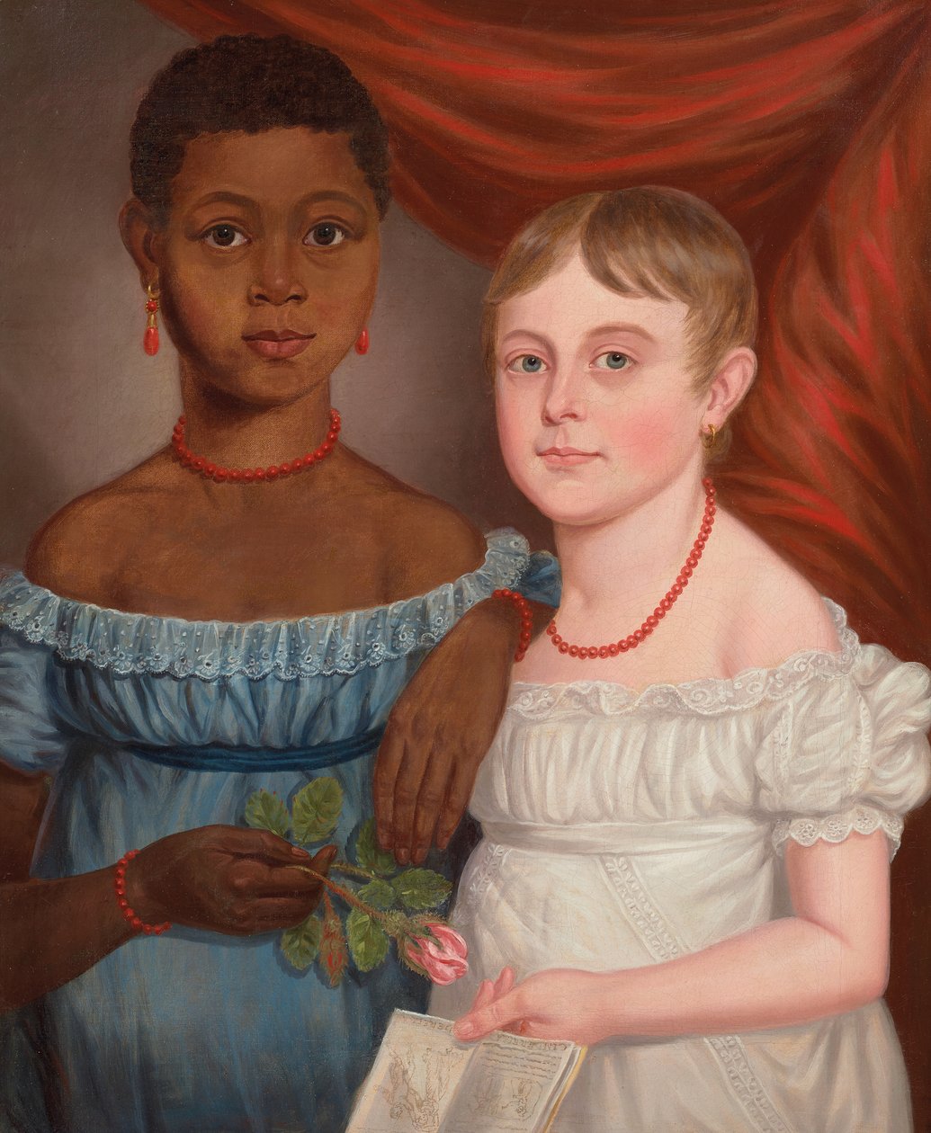 Retrato de dos niñas, principios del siglo XIX (óleo sobre lienzo) de American School
