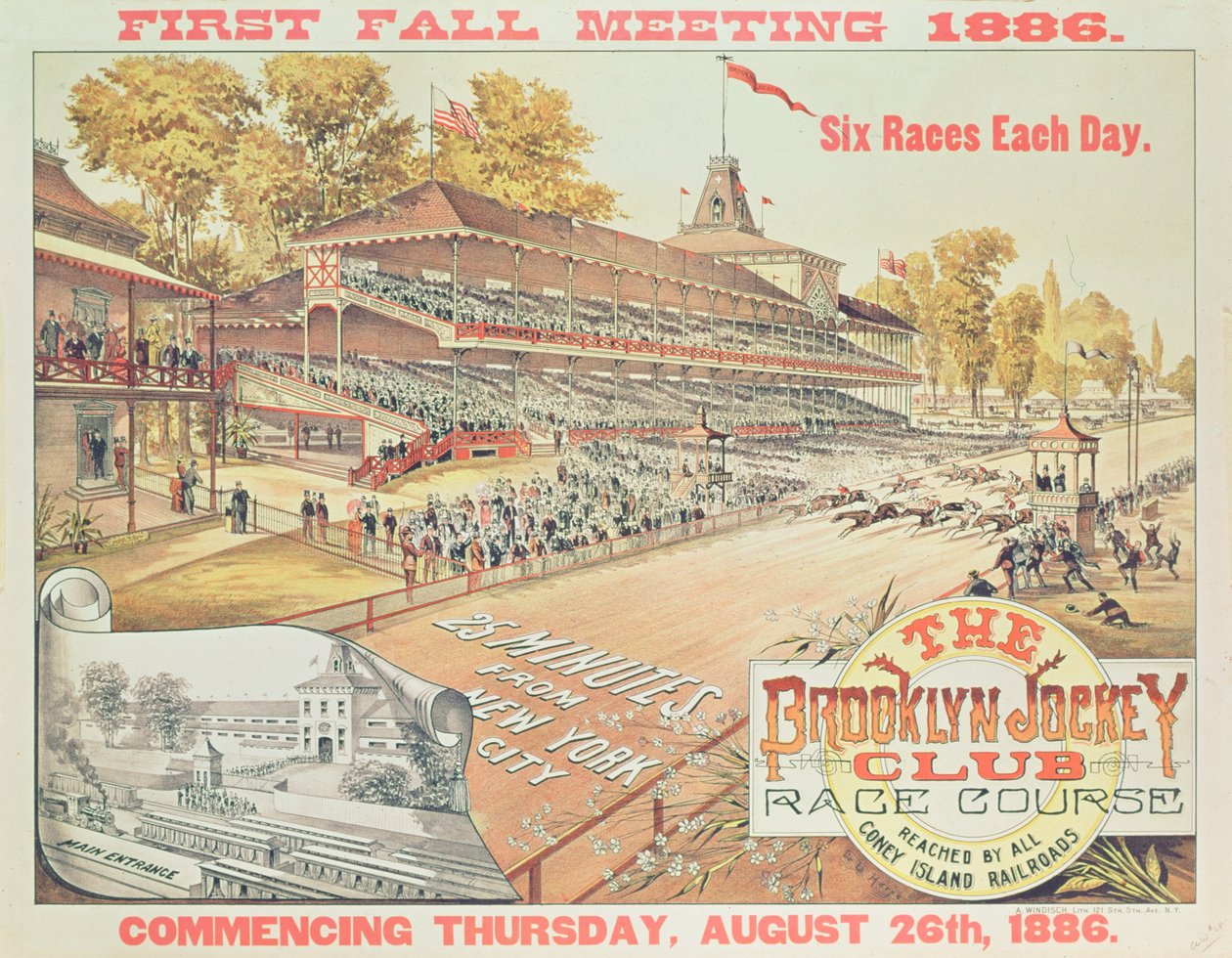 Cartel publicitario del Hipódromo del Club de Jockey de Brooklyn, 1886 de American School