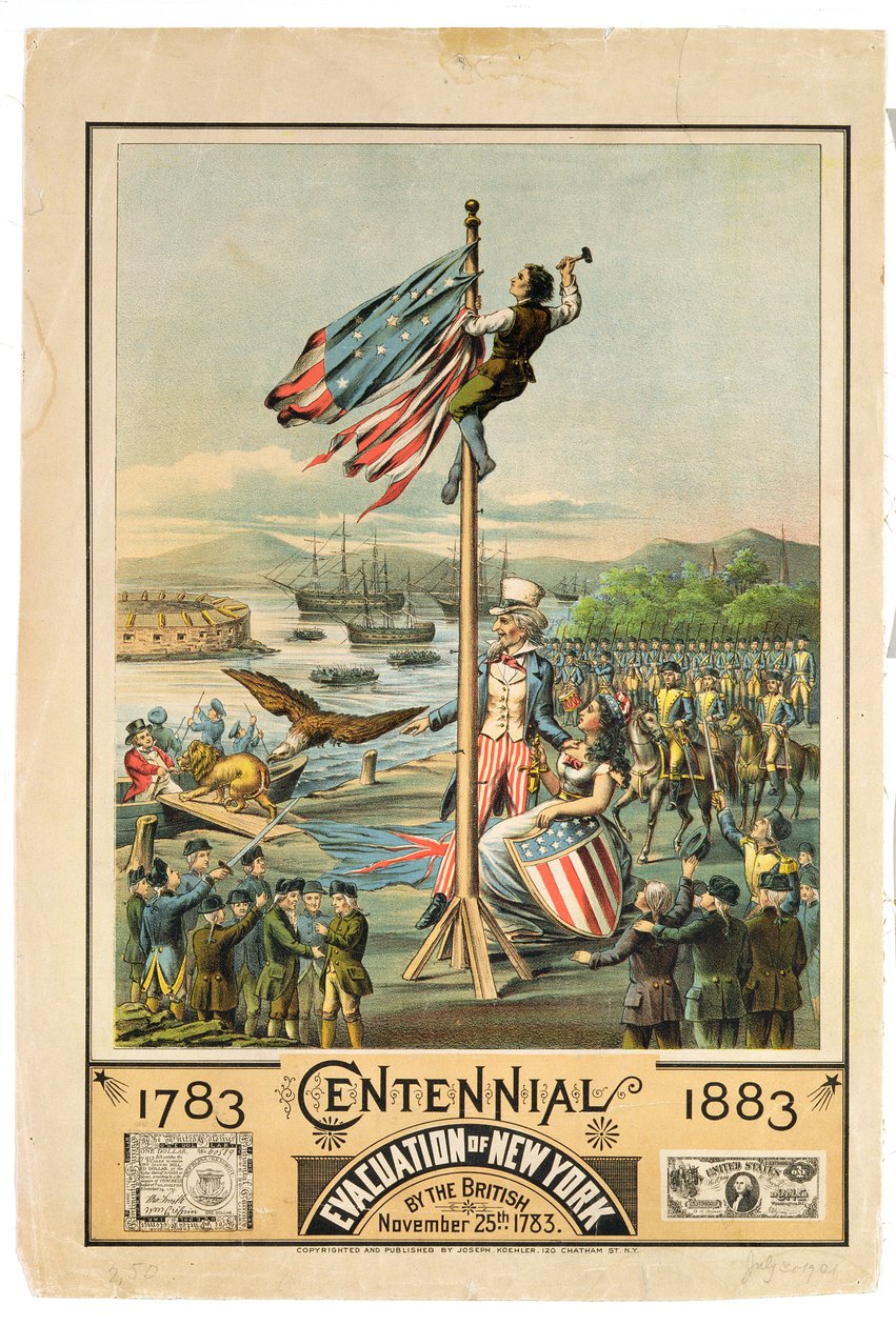 Póster publicitario del Centenario de la Evacuación de Nueva York por los Británicos el 25 de noviembre de 1783, 1883 de American School