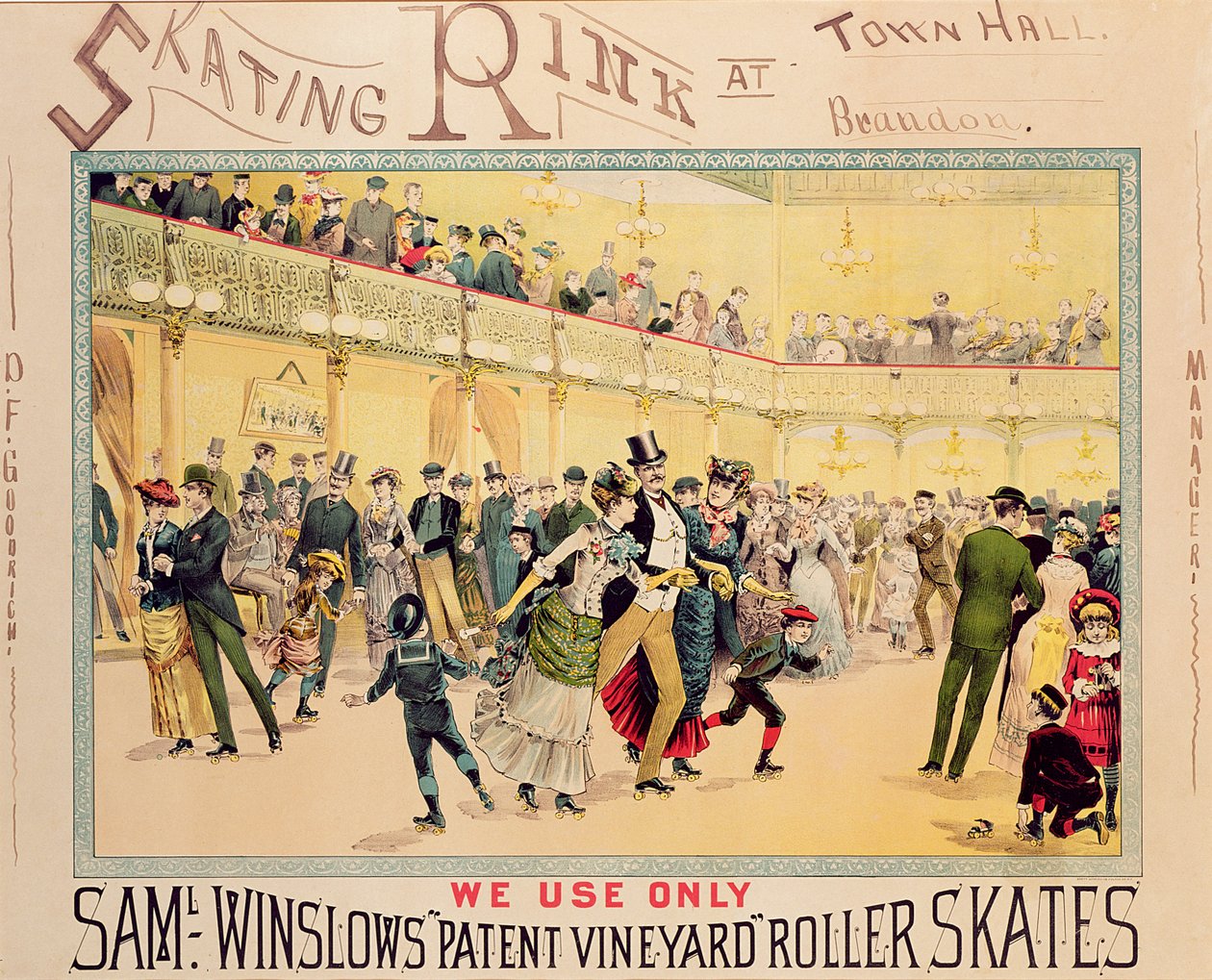 Póster publicitario de la pista de patinaje en Brandon Town Hall, Utah de American School
