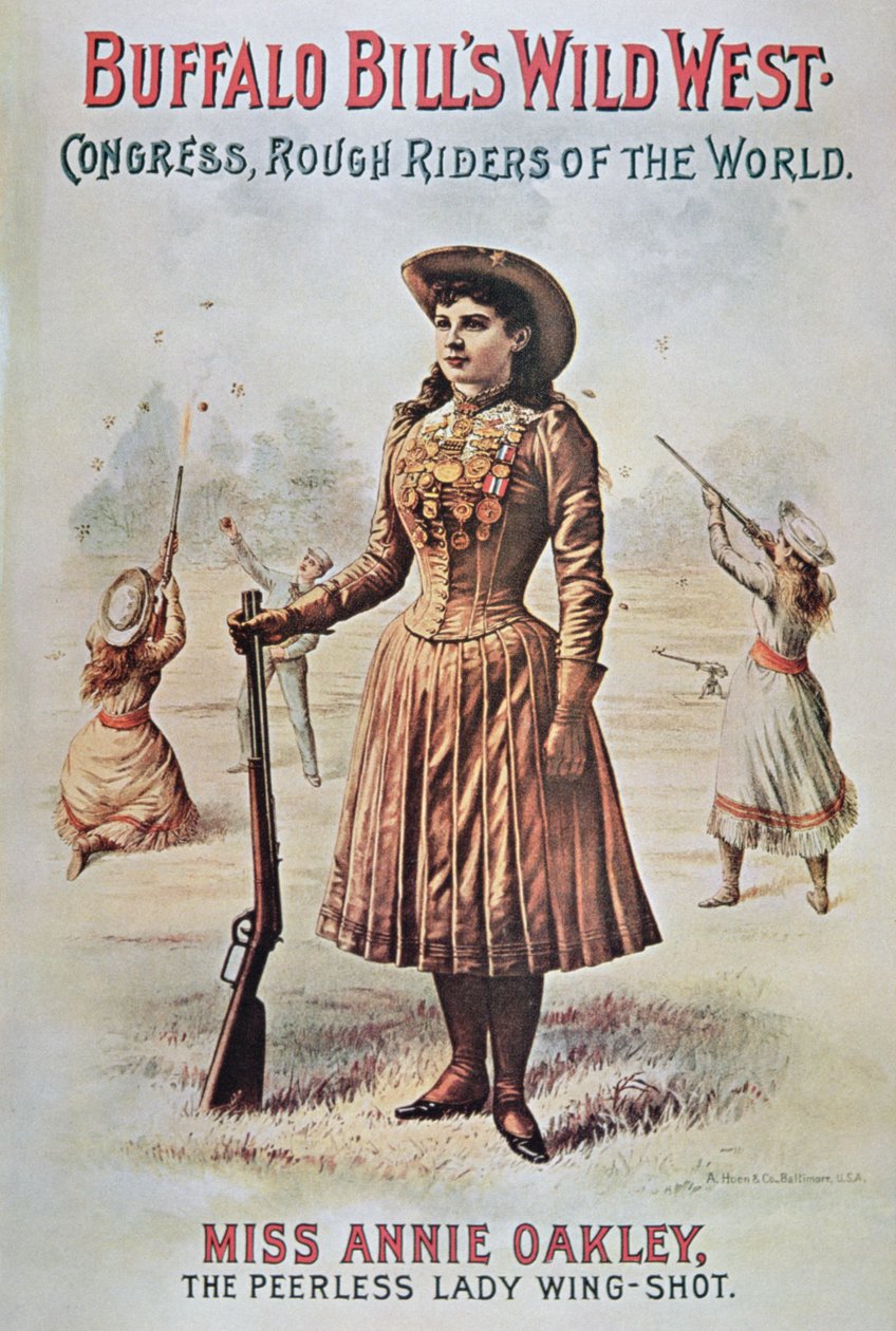 Cartel del Wild West Show de Buffalo Bill (1846-1917), con Annie Oakley (1860-1926) c.1899 de American School