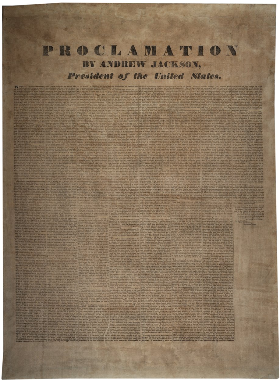 Proclamación por Andrew Jackson (1767-1845), Presidente de los Estados Unidos, 10 de diciembre de 1832 de American School