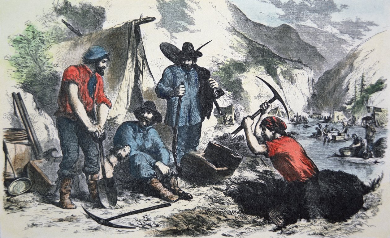 Buscadores durante la Fiebre del Oro de California de 1849 de American School