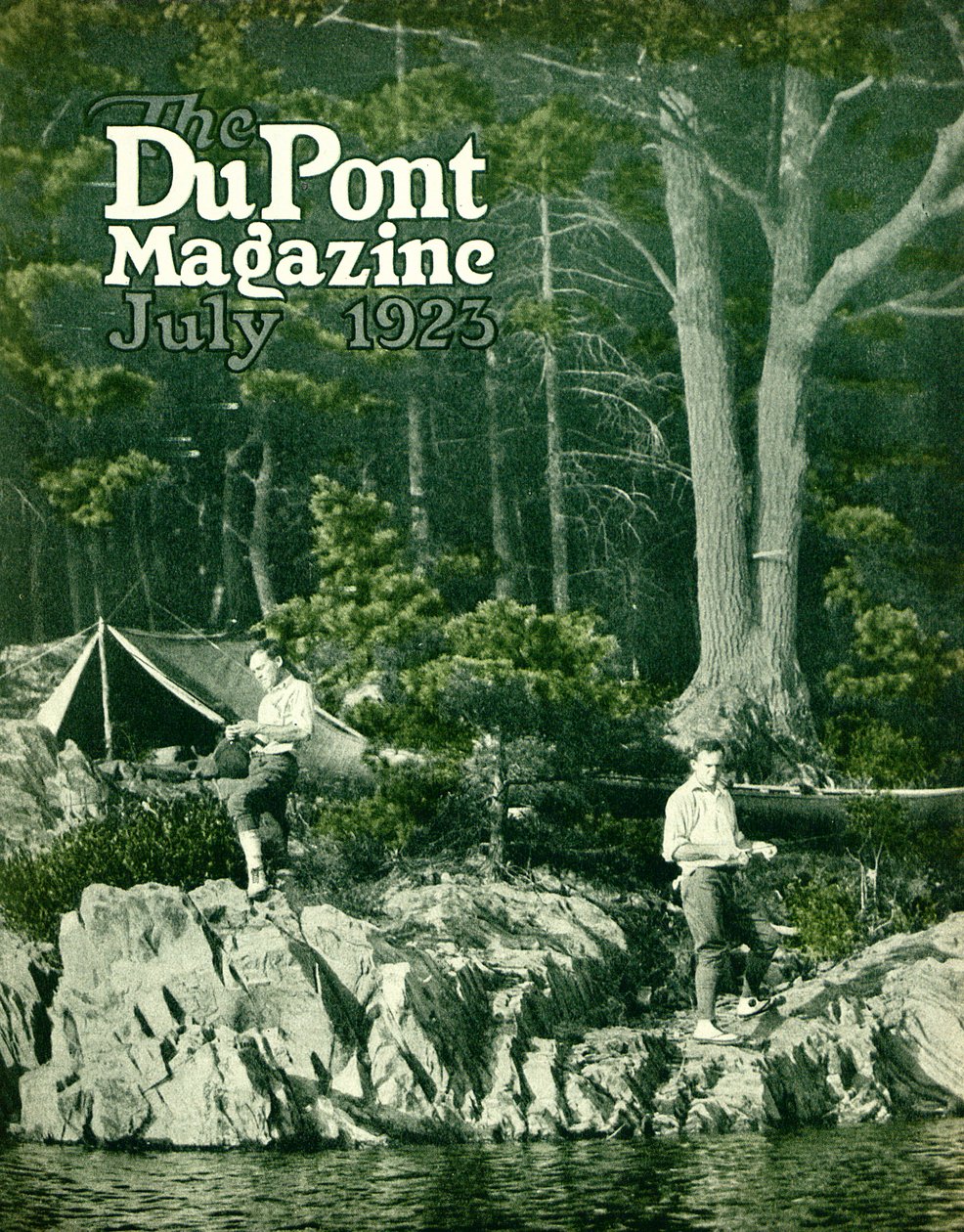 Pyralin va a pescar, portada de la revista DuPont, julio 1923 de American School