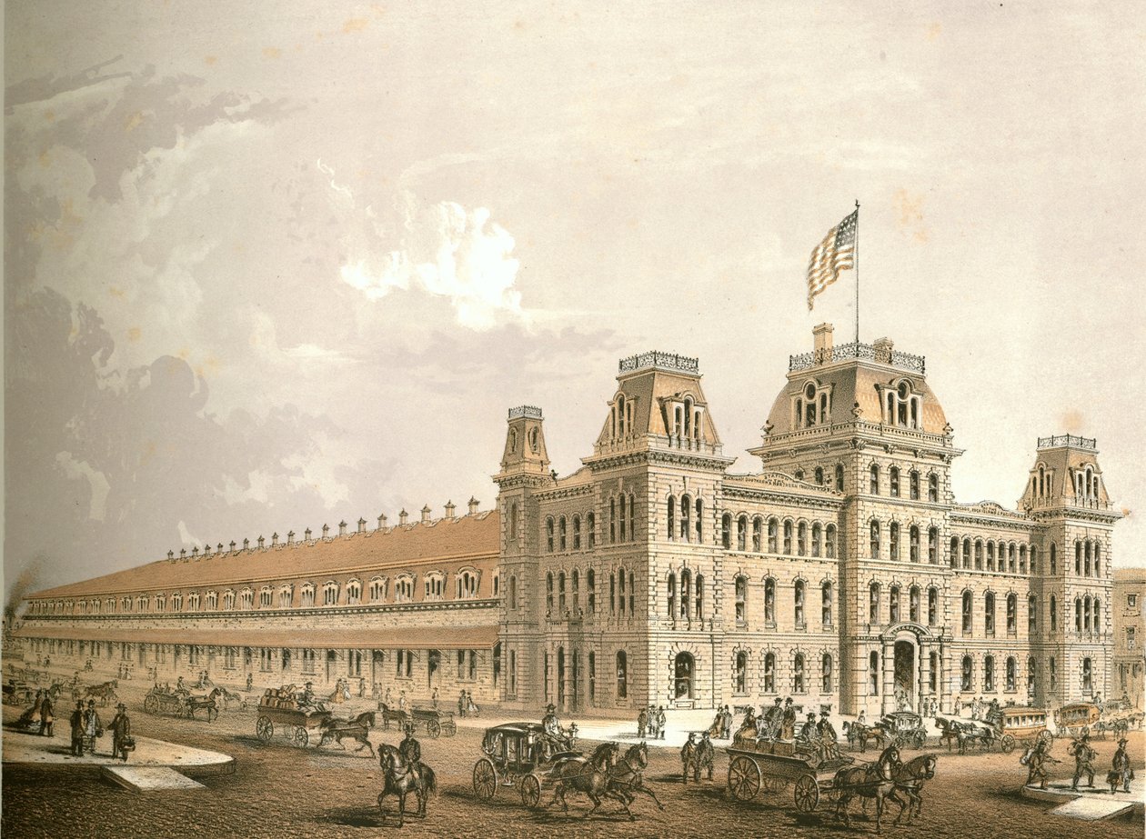 Estación de tren, de Chicago Illustrated, con descripciones literarias de James W. Sheahan, publicado por Jevne & Almini, Chicago, 1866-67 de American School
