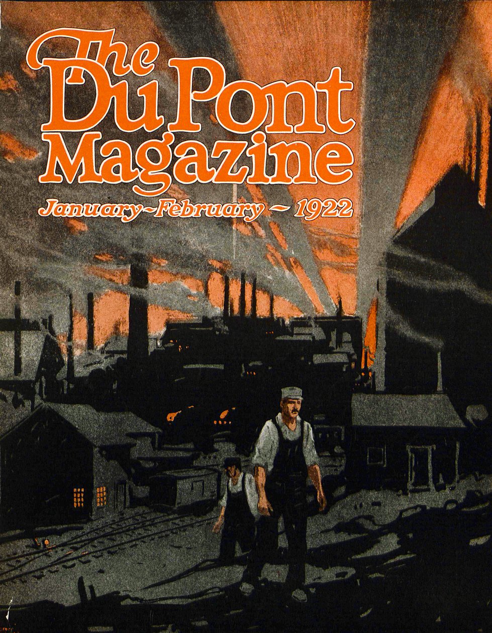 Levantando un puente ferroviario con dinamita, portada de la revista DuPont, enero-febrero 1922 de American School