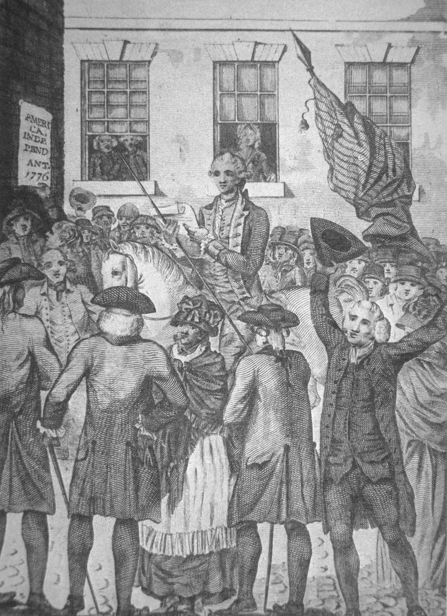 Lectura de la Declaración de Independencia al público en 1776 de American School