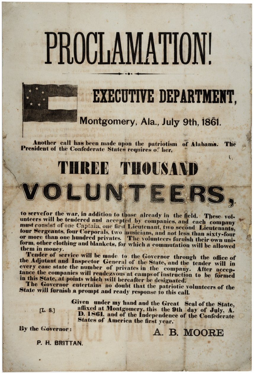 Cartel de reclutamiento solicitando tres mil voluntarios, 9 de julio de 1861 de American School