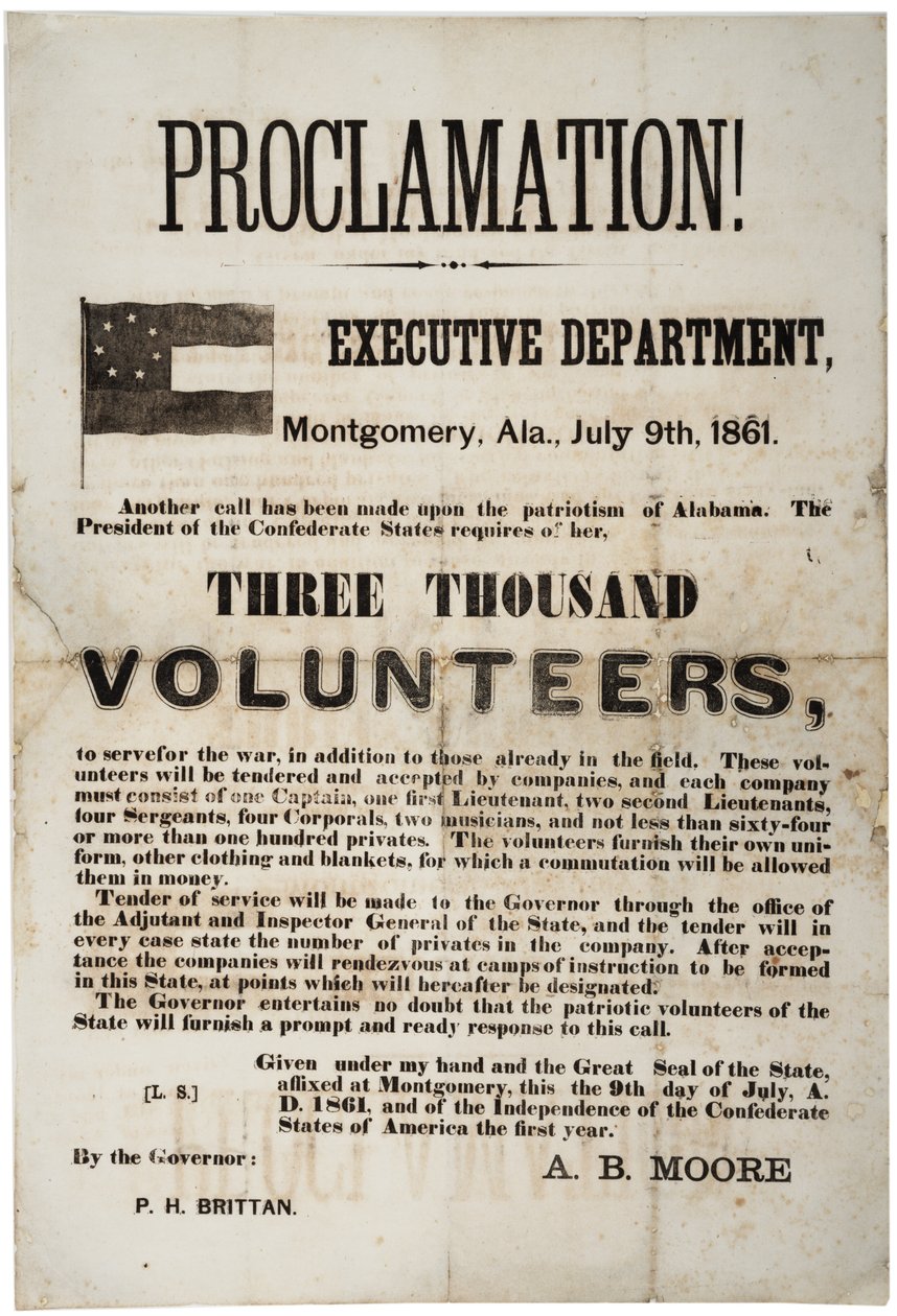 Cartel de reclutamiento solicitando tres mil voluntarios, 9 de julio de 1861 de American School