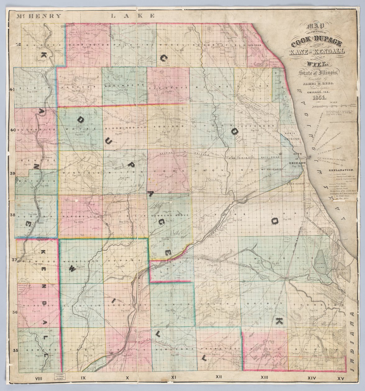 Mapa Rees de los condados de Cook y DuPage de American School