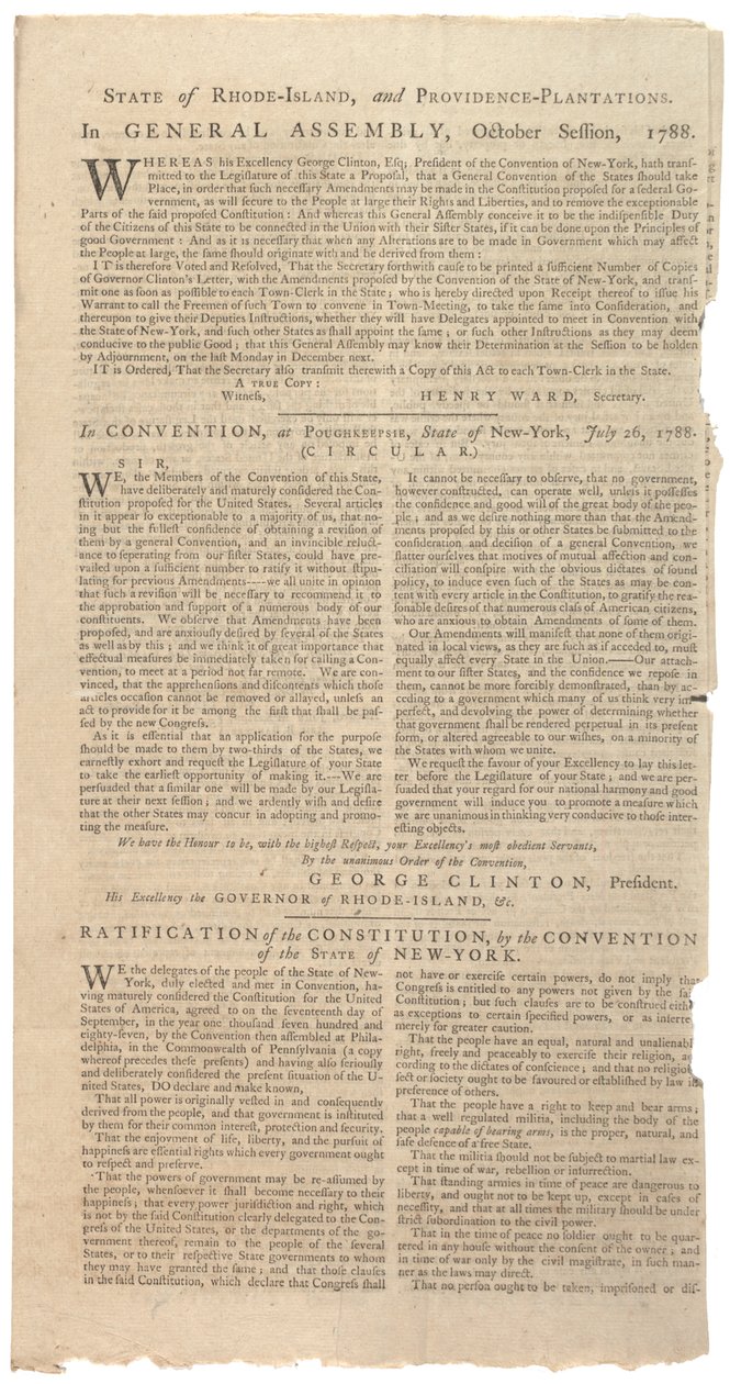 Resoluciones imprimiendo la propuesta de NYS para enmiendas a la Constitución, octubre de 1788 de American School